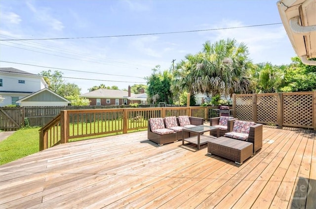 308 E 55th St, Savannah, GA 31405 - wooden deck with outdoor lounge area and a fenced backyard