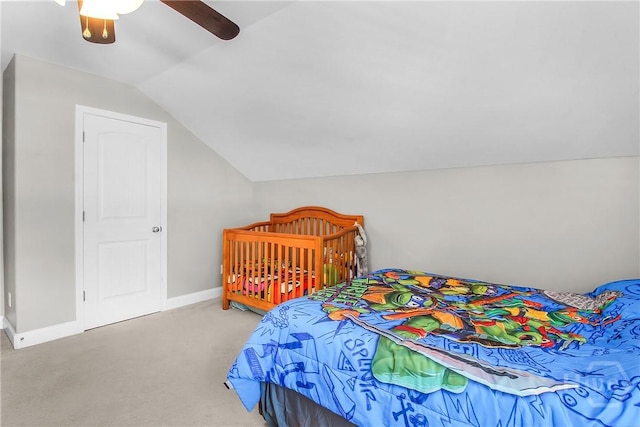 161 Laurel Ln, Guyton, GA 31312 - carpeted bedroom with vaulted ceiling and a ceiling fan