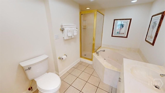1609 Strand Ave Unit 306, Tybee Island, GA 31328 - full bathroom featuring a shower stall, a tub with jets, tile patterned floors, recessed lighting, and vanity