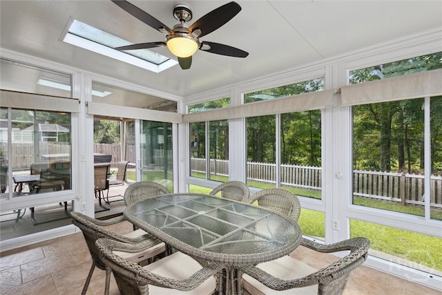 226 Silver Brook Cir, Pooler, GA 31322 - sunroom featuring outdoor dining space, a ceiling fan, and a skylight