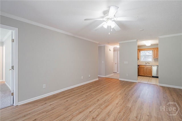 76 Al Henderson Blvd Unit G-4, Savannah, GA 31419 - unfurnished living room with light wood-style flooring, a ceiling fan, and crown molding
