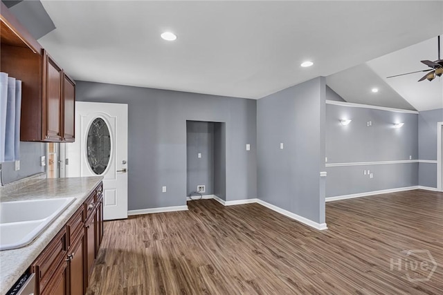 2 Brandle Cv, Savannah, GA 31405 - kitchen with wood finished floors, ceiling fan, light countertops, recessed lighting, and dishwasher