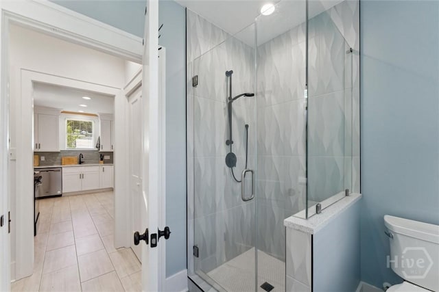 1405 E 51st St, Savannah, GA 31404 - full bathroom with a shower stall, vanity, tasteful backsplash, recessed lighting, and tile patterned floors