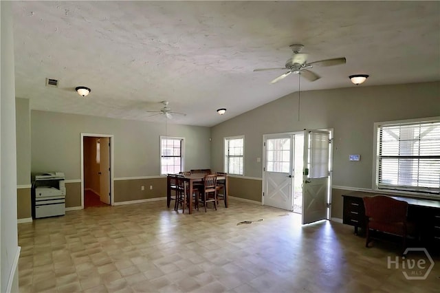 111 Oaklawn Dr, Rincon, GA 31326 - dining space with a ceiling fan and vaulted ceiling