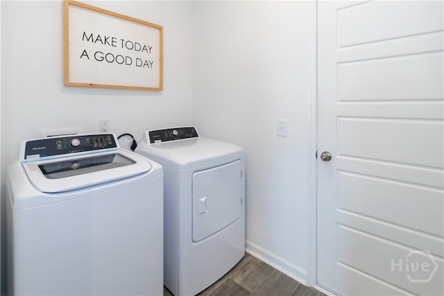 143 Crimson Ln, Savannah, GA 31302 - laundry room featuring separate washer and dryer and dark wood finished floors