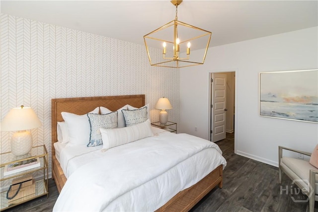 143 Crimson Ln, Savannah, GA 31302 - bedroom featuring wallpapered walls, a chandelier, and wood finished floors
