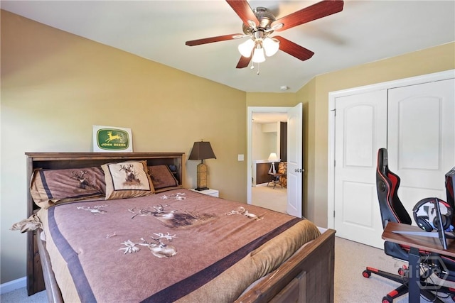 28 Cross Gate Ct, Pooler, GA 31322 - bedroom with light carpet, a ceiling fan, and a closet