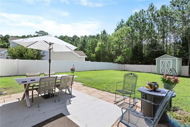 28 Cross Gate Ct, Pooler, GA 31322 - fenced backyard with outdoor dining area, a patio, and a storage shed