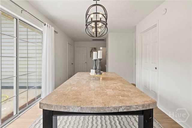 135 Trellis Way, Savannah, GA 31419 - kitchen featuring wood finished floors, light countertops, a center island, a chandelier, and decorative light fixtures