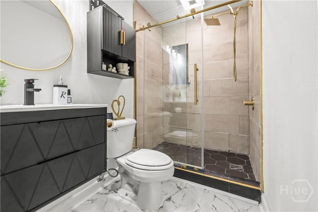 135 Trellis Way, Savannah, GA 31419 - bathroom featuring vanity, marble look tiles, and a stall shower