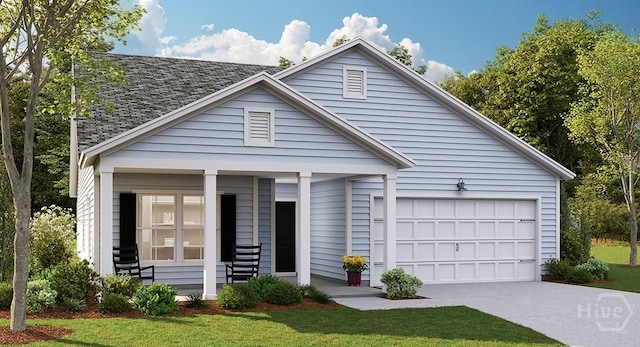 790 Blue Moon Xing, Pooler, GA 31322 - view of front of home featuring driveway, a porch, an attached garage, and a front yard