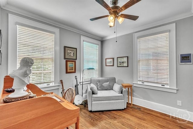217 E 54th St, Savannah, GA 31405 - office featuring wood finished floors, ceiling fan, and ornamental molding