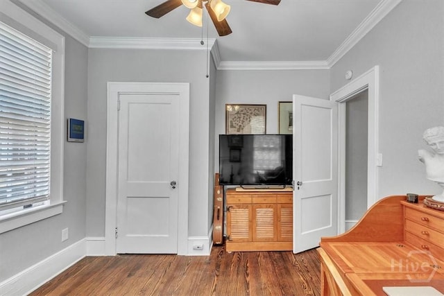 217 E 54th St, Savannah, GA 31405 - sitting room with ceiling fan, wood finished floors, and ornamental molding