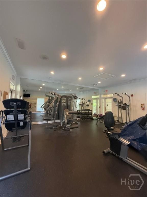 9307 Walden Park Dr, Savannah, GA 31410 - workout area with ornamental molding and recessed lighting