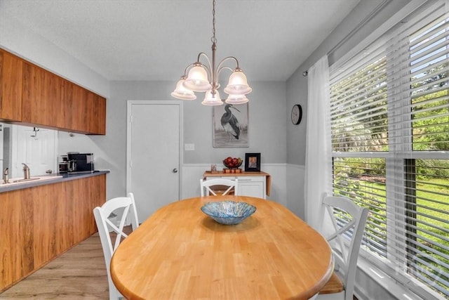13 Bryan Wood Cir, Savannah, GA 31410 - dining space featuring a chandelier, light wood finished floors, and wainscoting
