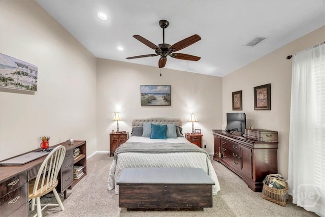 13 Bryan Wood Cir, Savannah, GA 31410 - bedroom featuring light carpet, an office area, recessed lighting, and ceiling fan
