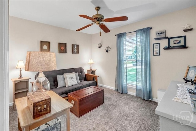 13 Bryan Wood Cir, Savannah, GA 31410 - carpeted living room with ceiling fan and baseboards