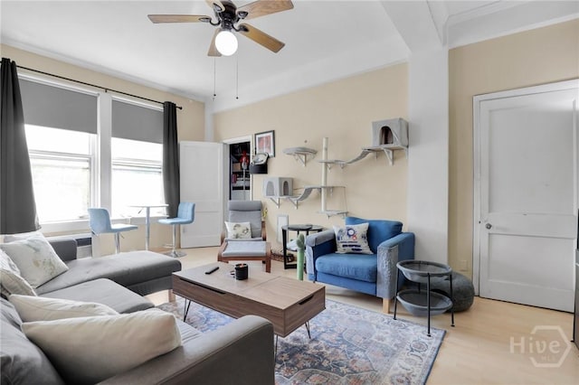 106 W Gwinnett St Unit 4D, Savannah, GA 31401 - living area featuring a ceiling fan and wood finished floors