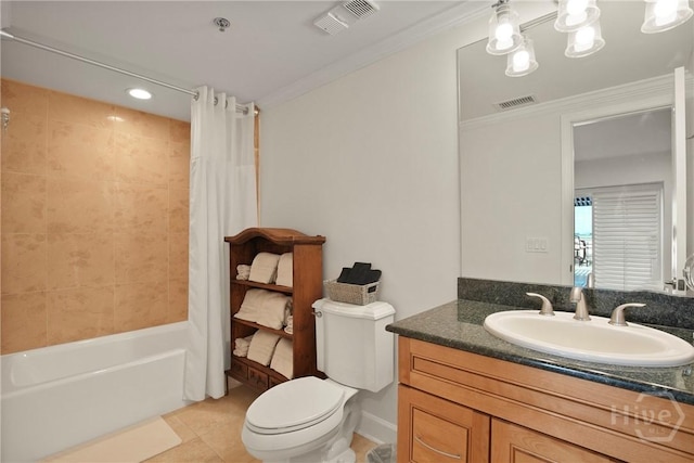 700 Wilmington Island Rd Unit T3, Savannah, GA 31410 - bathroom featuring ornamental molding, vanity, shower / tub combo with curtain, tile patterned flooring, and recessed lighting