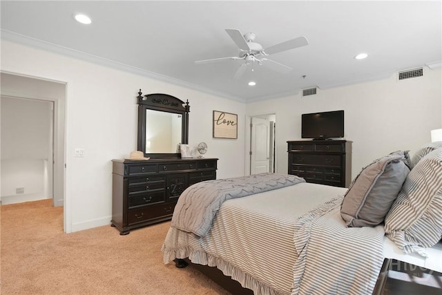 700 Wilmington Island Rd Unit T3, Savannah, GA 31410 - bedroom featuring light colored carpet, recessed lighting, a ceiling fan, and crown molding