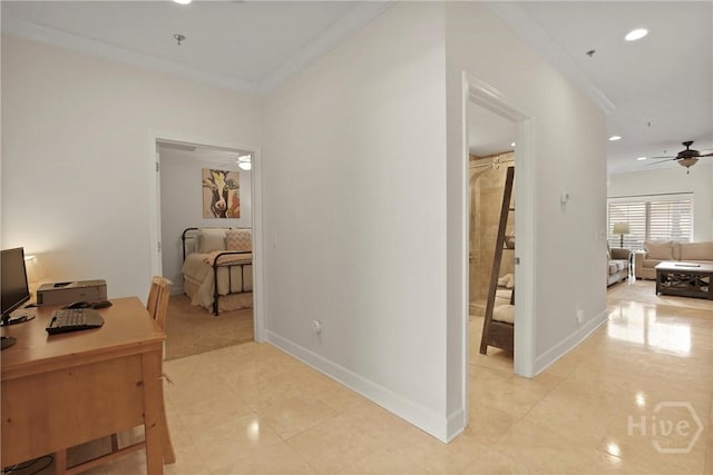 700 Wilmington Island Rd Unit T3, Savannah, GA 31410 - hall with an office area, ornamental molding, light tile patterned floors, and recessed lighting