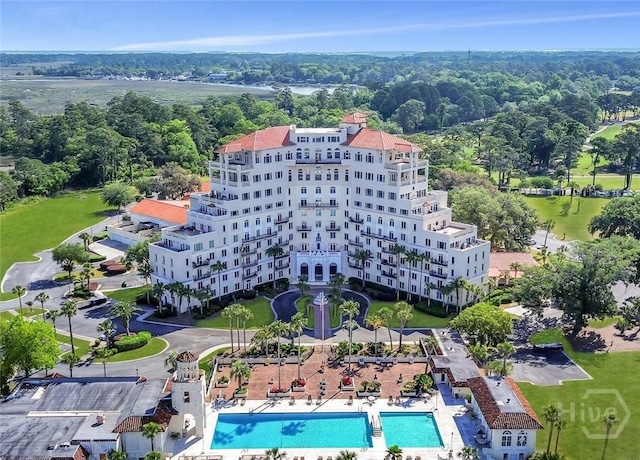 700 Wilmington Island Rd Unit T3, Savannah, GA 31410 - aerial view of a pool area and a heavily wooded area