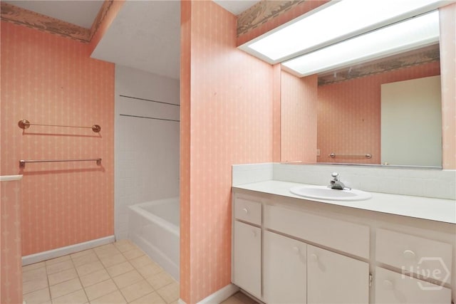 10804 Dorchester Rd, Savannah, GA 31406 - bathroom featuring wallpapered walls, vanity, and tile patterned floors