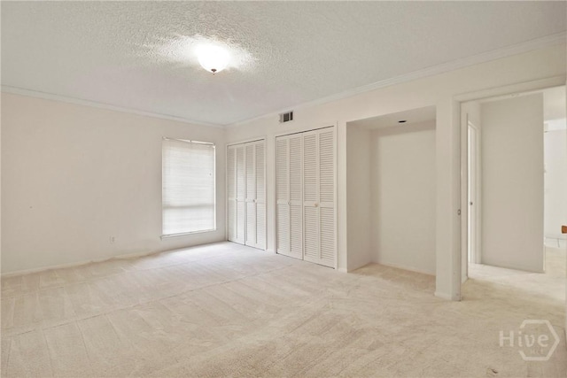 10804 Dorchester Rd, Savannah, GA 31406 - unfurnished bedroom with crown molding, carpet flooring, a textured ceiling, and multiple closets