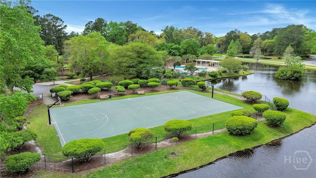 72 Roswell Trl, Richmond Hill, GA 31324 - view of basketball court featuring a water view, community basketball court, and view of scattered trees