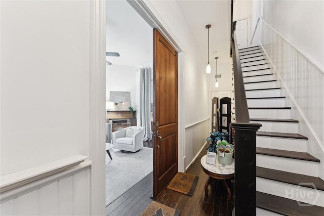 531 E Broad St, Savannah, GA 31401 - stairs with hardwood / wood-style flooring and wainscoting