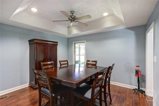 1333 La Vista Cir, Pooler, GA 31322 - dining space with a raised ceiling, a ceiling fan, dark wood finished floors, recessed lighting, and a textured ceiling