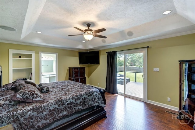 1333 La Vista Cir, Pooler, GA 31322 - bedroom featuring access to outside, a textured ceiling, wood finished floors, crown molding, and ceiling fan