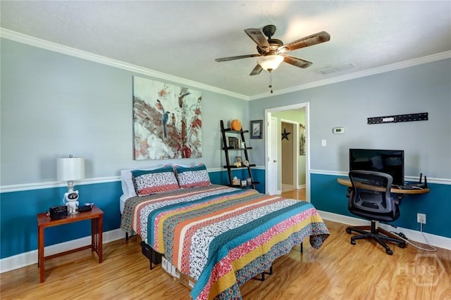 1333 La Vista Cir, Pooler, GA 31322 - bedroom with wood finished floors, ornamental molding, a desk, and ceiling fan