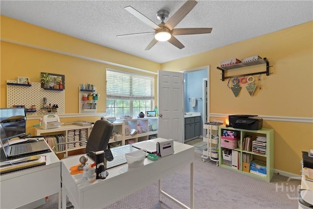 505 Pointe N Dr, Savannah, GA 31410 - home office featuring ceiling fan, a textured ceiling, and carpet flooring