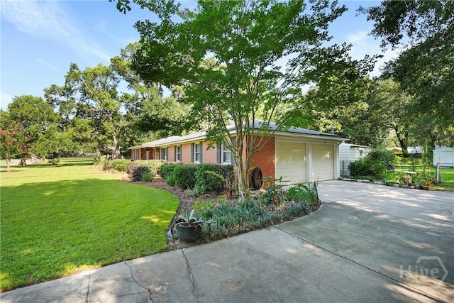 206 Devonshire Rd, Savannah, GA 31410 - ranch-style house featuring brick siding, a front yard, driveway, and a garage