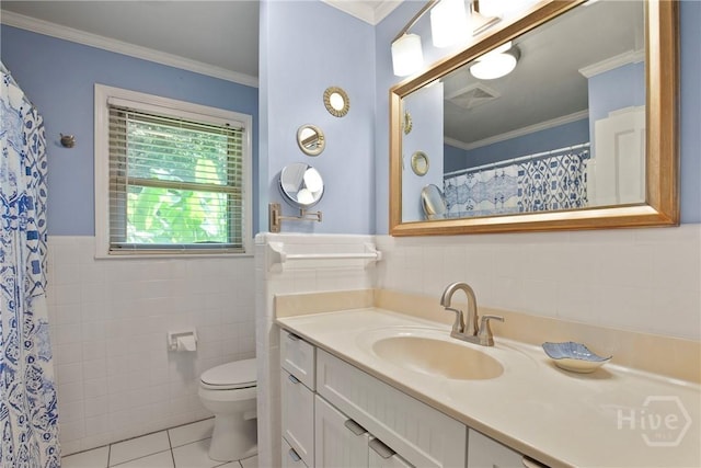 206 Devonshire Rd, Savannah, GA 31410 - full bathroom with tile walls, vanity, tile patterned flooring, ornamental molding, and wainscoting