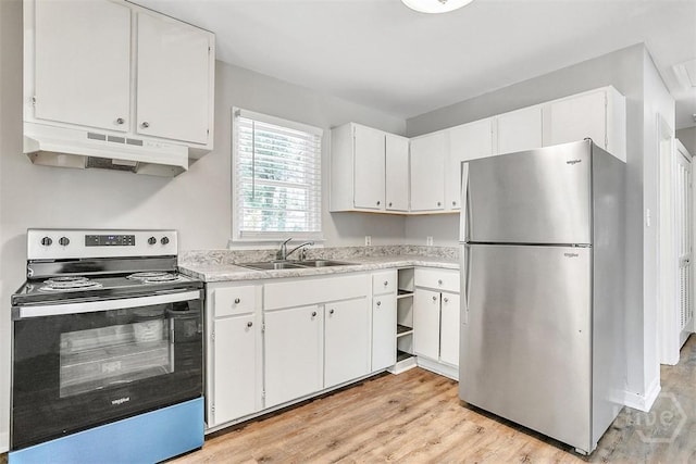 5513 Betty Dr, Savannah, GA 31406 - kitchen featuring appliances with stainless steel finishes, under cabinet range hood, light countertops, and white cabinets