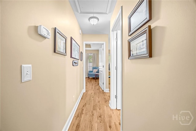 5 Winston Dr, Guyton, GA 31312 - corridor with light wood-type flooring and attic access