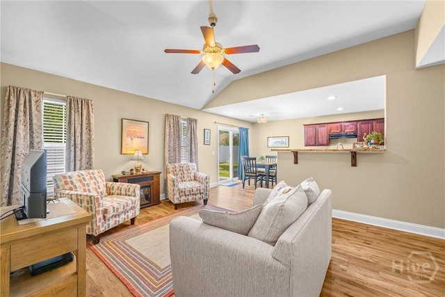 5 Winston Dr, Guyton, GA 31312 - living area featuring a ceiling fan, lofted ceiling, light wood-style floors, and recessed lighting
