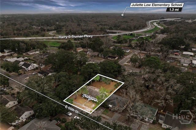 1321/1323 E 55th St, Savannah, GA 31404 - aerial view of property's location with property boundaries highlighted