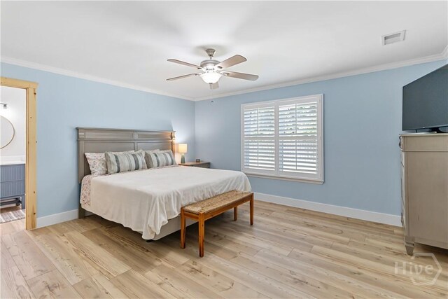 115 Coquena Cir E, Savannah, GA 31410 - bedroom featuring ornamental molding, light wood-type flooring, and ceiling fan