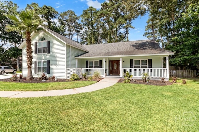 115 Coquena Cir E, Savannah, GA 31410 - view of front of house with covered porch, a front yard, and roof with shingles