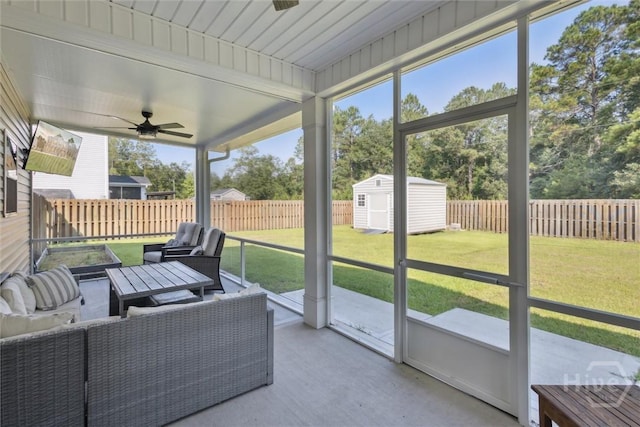 105 Summer Station Dr, Guyton, GA 31312 - sunroom with a ceiling fan and an outdoor hangout area