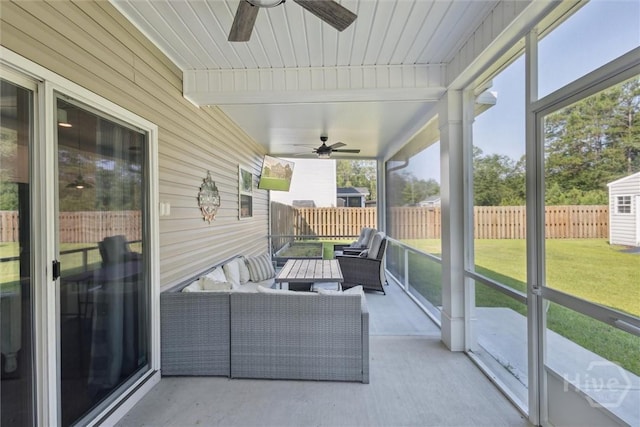 105 Summer Station Dr, Guyton, GA 31312 - sunroom featuring ceiling fan, an outdoor hangout area, and beamed ceiling