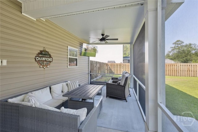 105 Summer Station Dr, Guyton, GA 31312 - sunroom / solarium featuring an outdoor living space and a ceiling fan
