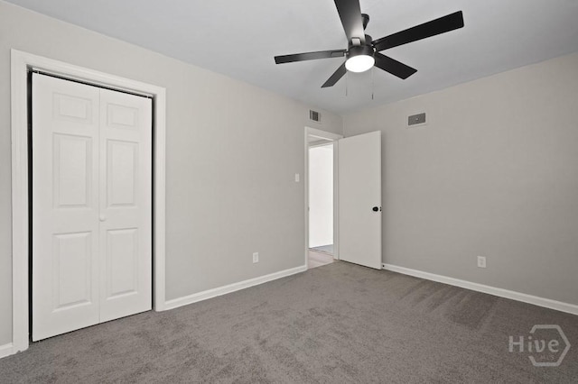 13 Hughes Ave, Savannah, GA 31406 - unfurnished bedroom featuring carpet floors, a ceiling fan, and a closet