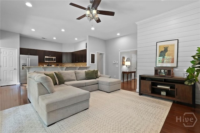 22 Carriage Way, Midway, GA 31320 - living room with ceiling fan, wood finished floors, and recessed lighting