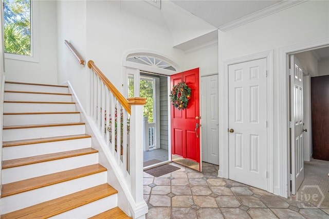 1 Hobcaw Ln, Savannah, GA 31411 - foyer entrance featuring stairs and crown molding