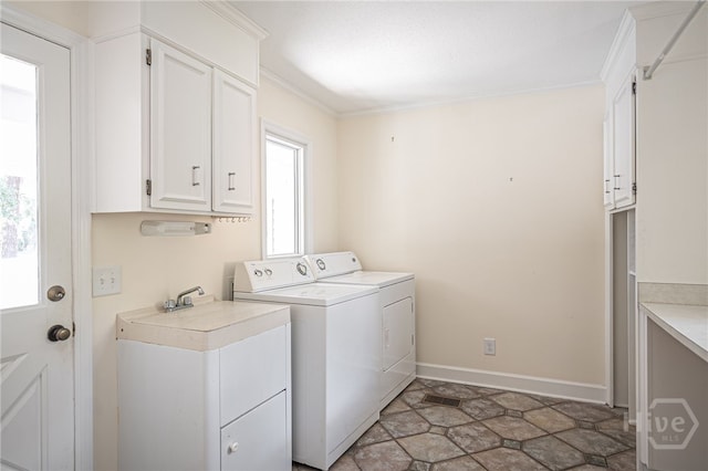 1 Hobcaw Ln, Savannah, GA 31411 - washroom with cabinet space, washer and dryer, and crown molding