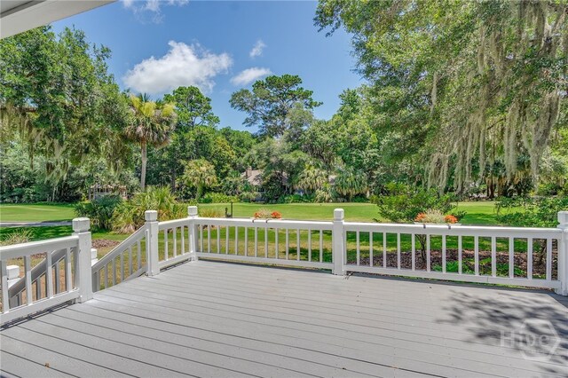 1 Hobcaw Ln, Savannah, GA 31411 - wooden terrace with a yard and view of scattered trees
